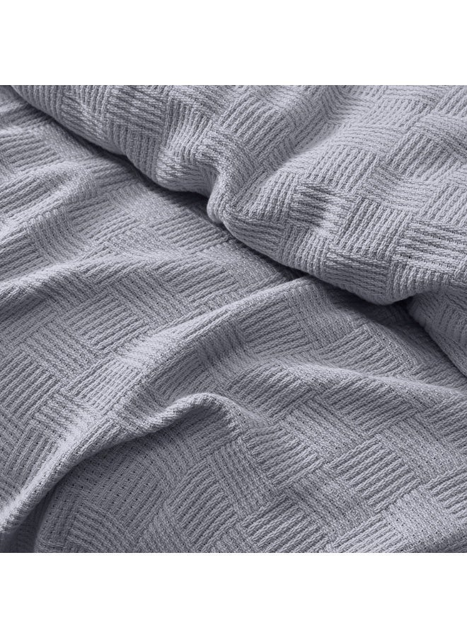 Relax Egyptian cotton Leno throw blanket,ultra-soft & lightweight with an elegant woven design ,king size 255x225 cm ,  Light Gray - Image 2